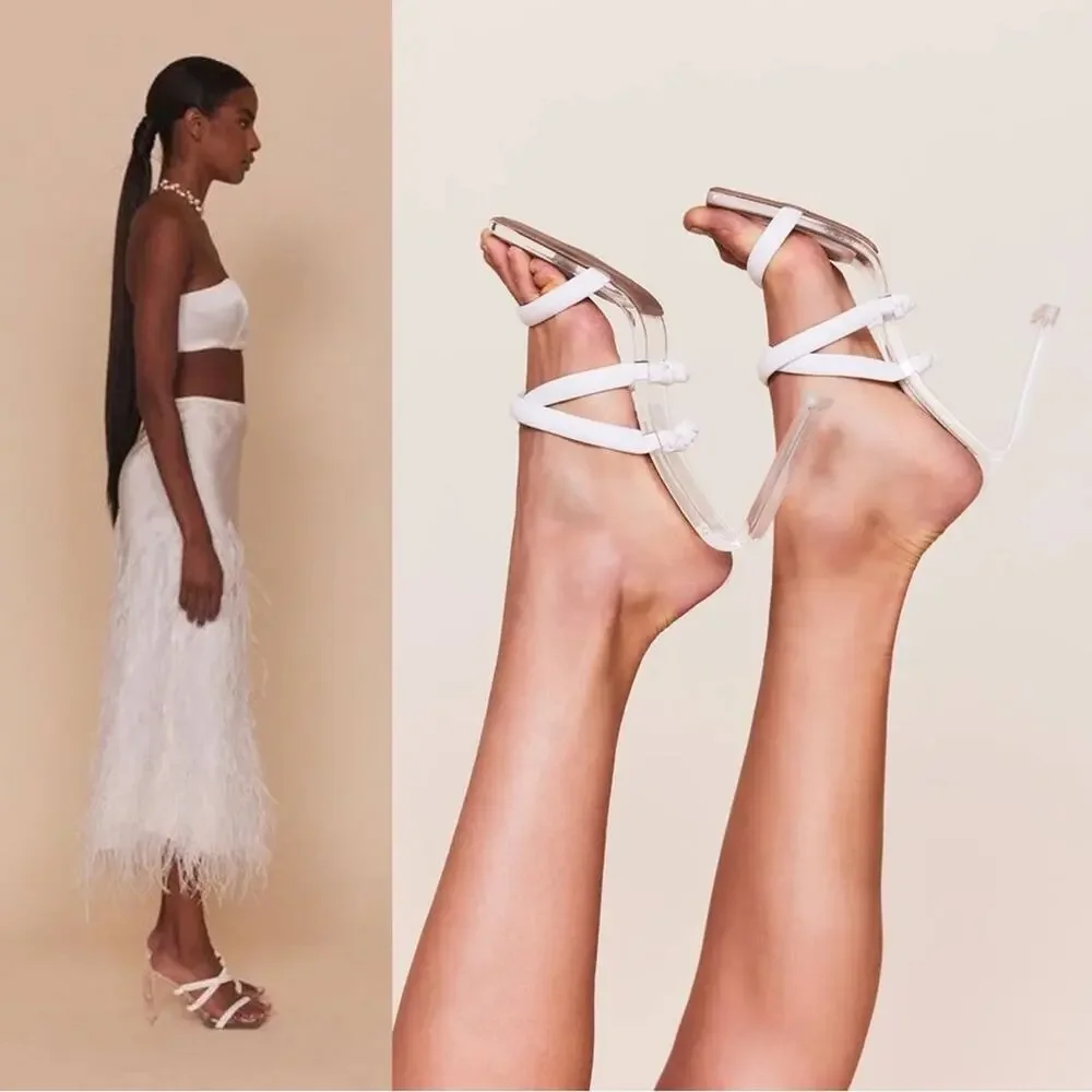 Cult Gaia Letta Crisscross Transparent Leather Strappy Sandals Size 39 White - Picture 3 of 8
